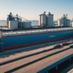 Fertilizer loading facility at Gulf port with cargo ships
