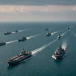 Iranian naval vessels patrol Persian Gulf waters near commercial shipping lanes