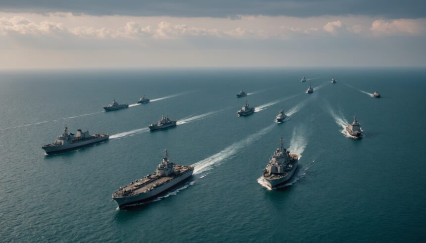 Iranian naval vessels patrol Persian Gulf waters near commercial shipping lanes