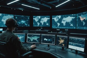 Traditional military command center versus AI-powered battlefield display systems