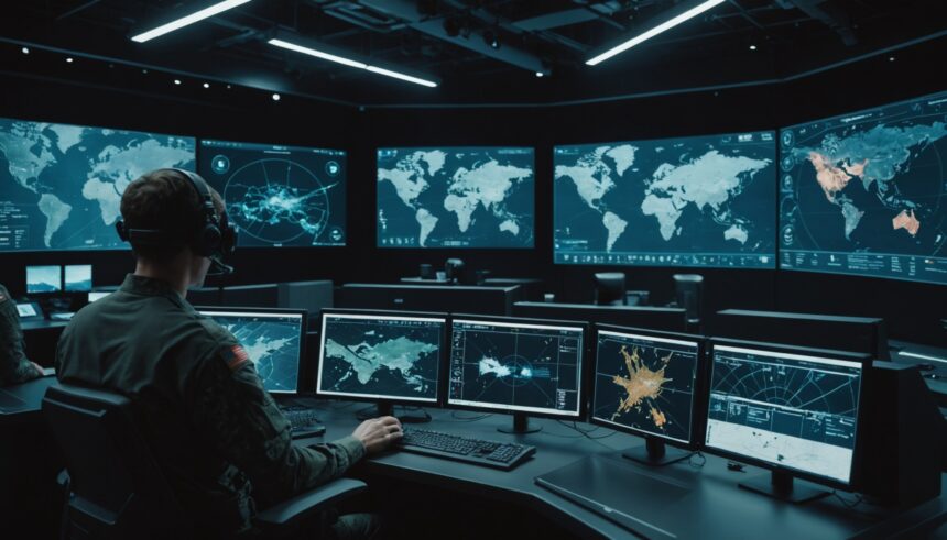 Traditional military command center versus AI-powered battlefield display systems