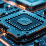 Meta MTIA AI processor chips on circuit board with blue lighting