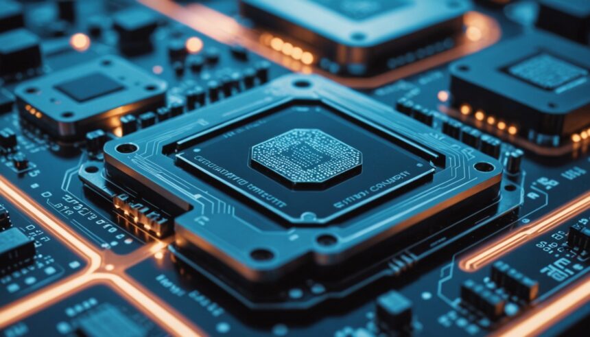 Meta MTIA AI processor chips on circuit board with blue lighting