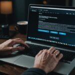 Person typing on laptop with X social media platform displayed on screen