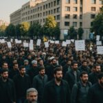 Iranian protesters gather in Tehran street near government buildings