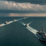 Naval vessels in Persian Gulf waters during tense military standoff