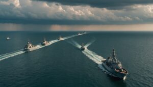 Naval vessels in Persian Gulf waters during tense military standoff