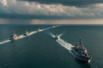 Naval vessels in Persian Gulf waters during tense military standoff