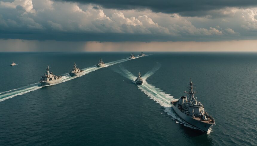 Naval vessels in Persian Gulf waters during tense military standoff
