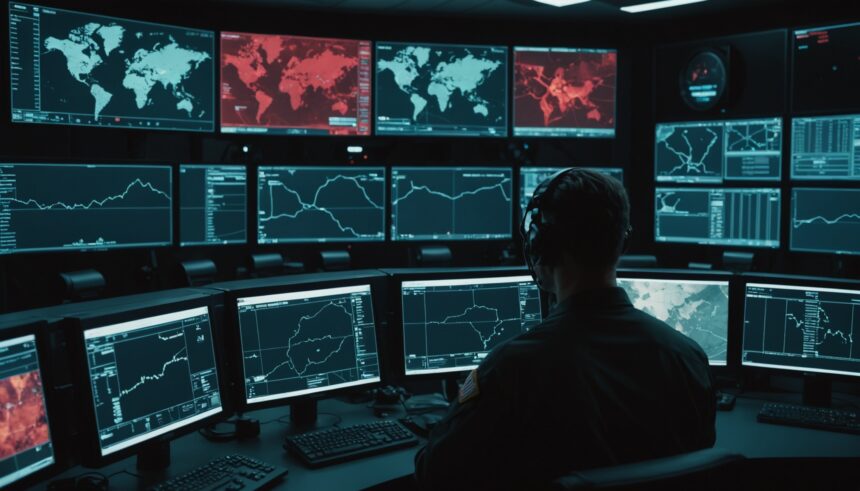 UAE military personnel monitoring drone interception on radar screens