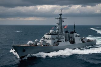 HMS Dragon Type 45 destroyer sailing through Mediterranean waters toward Cyprus