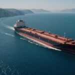 Oil tanker with naval escort sailing through Strait of Hormuz waters