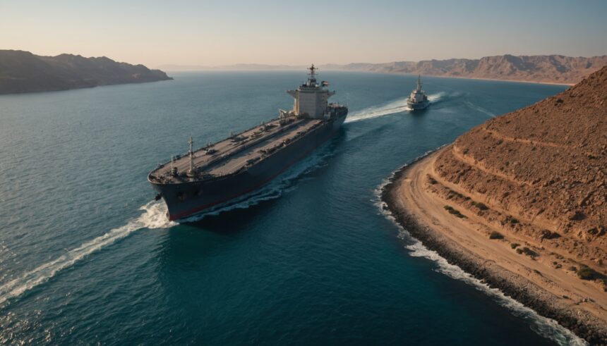 Oil tanker escorted by US Navy destroyer through Strait of Hormuz waters